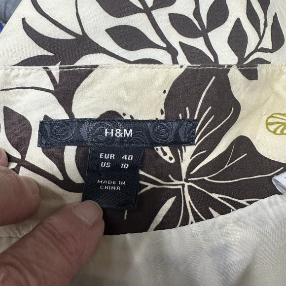 H & M Skirt Size 10 Tropical Floral A-Line Cotton Back Zip Lined Hibiscus Y2K - Picture 6 of 7